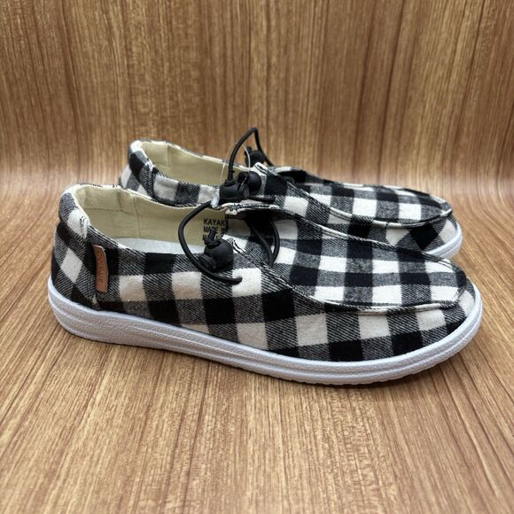 Corkys Kayak Canvas Slip On Padded Insole Buffalo Check Plaid Black Size 7 Shoes - Picture 1 of 8